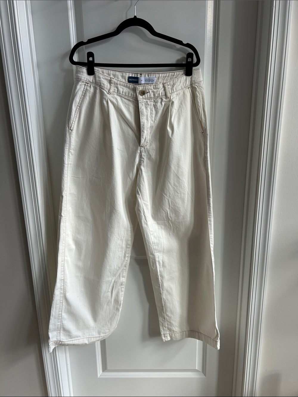 Old Navy High Rise Wide Leg Drapey Trousers - Adjustable Waist - Ecru